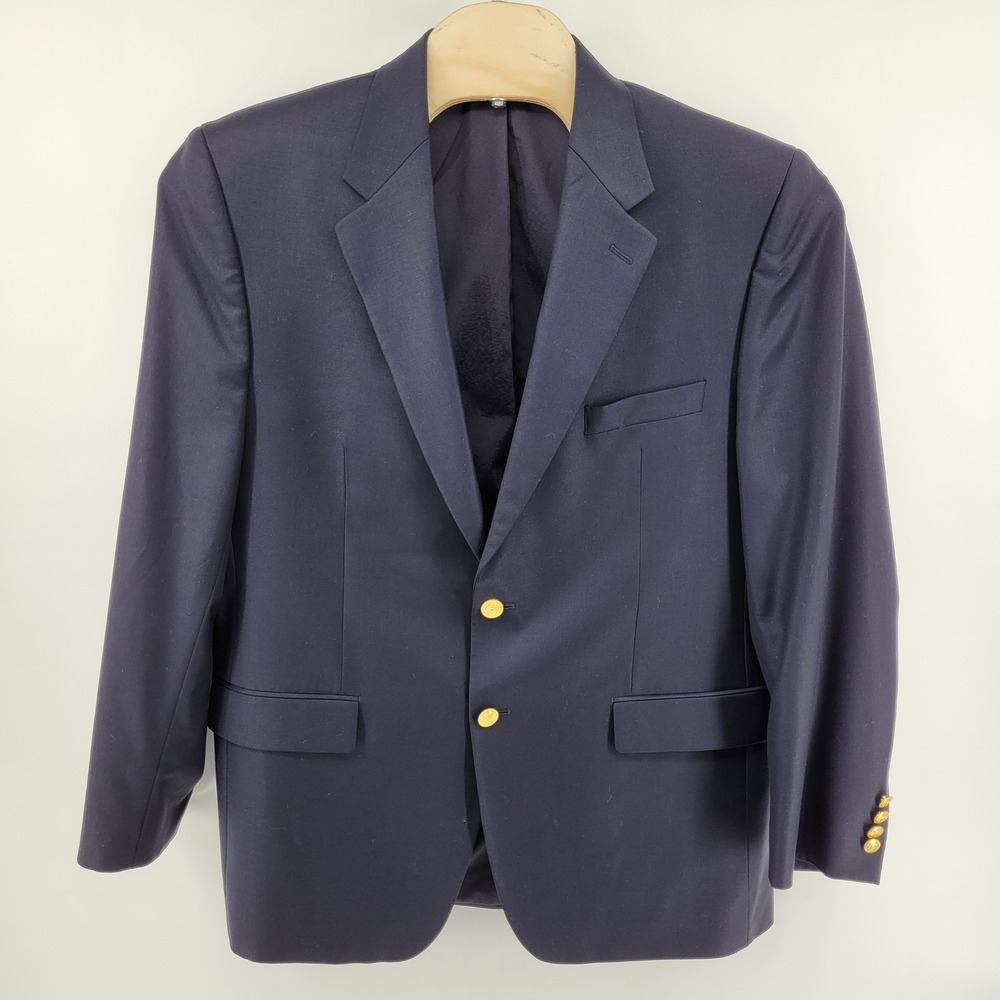 Lauren Ralph Lauren Mens 44L Blazer Navy Blue Wool Gold‎ Button